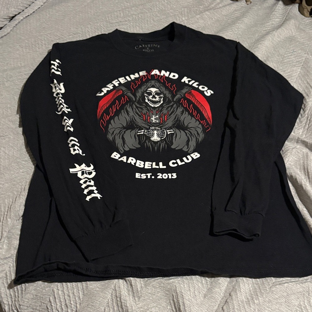 Caffeine and Kilos Reaper Black Long Sleeve Shirt size S